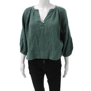 Neve & Hawk Womens V-Neck Cotton Blend 3/4 Sleeve Basic Blouse Green Size M